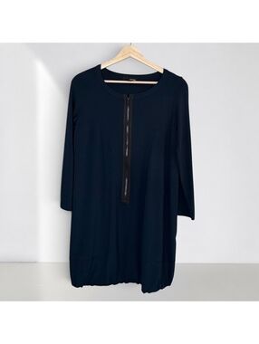 Sun Kim Navy Minimalist Zip Front Tunic Dress Artwear Lagenlook